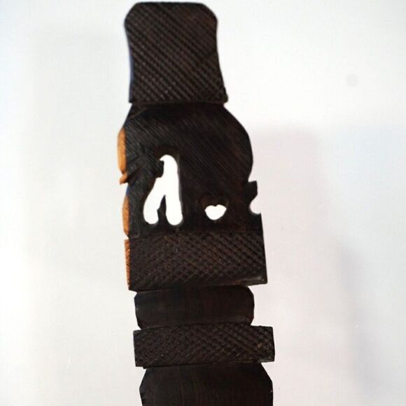 Vintage Elephant Heart Wood Fork African Hand Carved Folk Art Long Handle - Picture 8 of 9